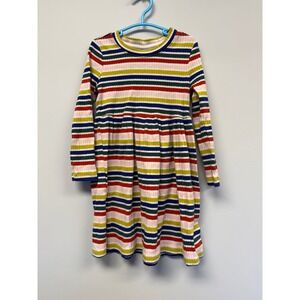 Hanna Andersson Kids Girls Multi Color Striped Rib Knit Long Sleeve Dress Size 4